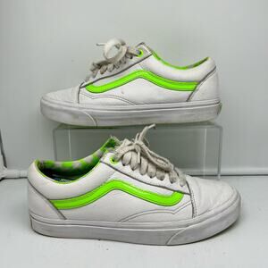 Vans Shoes Womens 8 Leather Low White Neon Green Skate